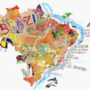 Stylized Map Of Brazil Art Print
