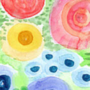 Summer Garden Blooms- Watercolor Painting Art Print