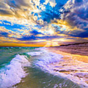 Sunrays Breaking Over Blue Sea-destin Florida Sunset Art Print
