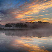 Sunrise On The Foggy Lake Art Print