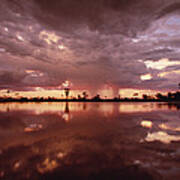 Sunset And Clouds Over Waterhole Art Print