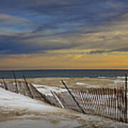 Sunset By The Beach At Grand Haven Michigan During Winter Art Print