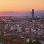 Sunset Over A City, Florence, Tuscany Art Print