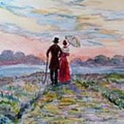 Sunset Stroll, Watercolor Painting Art Print