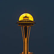 Super Moon At Space Needle Deck Art Print