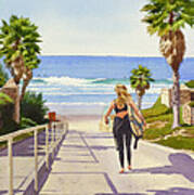 Surfer Girl At Fletcher Cove Art Print