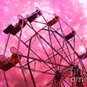 Surreal Hot Pink Ferris Wheel Stars And Hearts Art Print