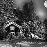 Surreal Winter Landscape With Moonlight Art Print