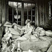 Suzy Mehle On A Sofa In Her Mansion Art Print