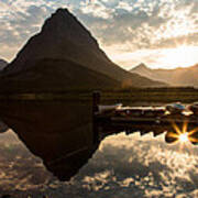 Swiftcurrent Lake Boats Reflection And Flare Art Print