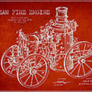 Tarr Steam Fire Engine Patent Drawing From 1896 - Red Art Print