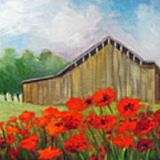 Tennessee Barn With Red Poppies Art Print