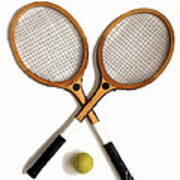 Vintage Wooden Tennis Rackets And Tennis Ball Art Print