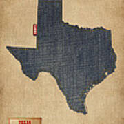 Texas Map Denim Jeans Style Art Print