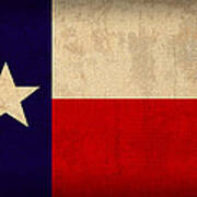 Texas State Flag Lone Star State Art On Worn Canvas Art Print