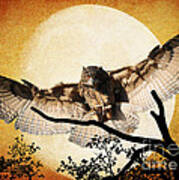 The Eurasian Eagle Owl And The Moon Art Print