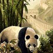 The Panda Bear And The Great Wall Of China Art Print