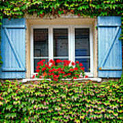 The Window With The Geraniums And The Blue Shutters Art Print