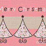 Three Trees Pink 02 - Merry Christmas Greeting Card Art Print