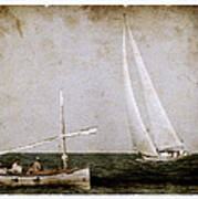Time At Sea As Old Times - A Vintage Mediterranean Boat Called Llaud And A Modern Sailboat Salutes Art Print