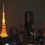 Tokyo Tower At Night With Tokyo Skyline Art Print