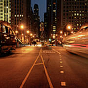 Traffic In The Night,chicago Downtown Art Print