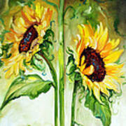 Triple Sunny Sunflowers Art Print