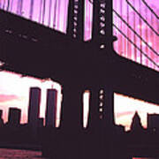 Twin Towers Manhattan Bridge Purple Art Print