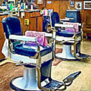 Two Barber Chairs With Pink Striped Barber Capes Art Print