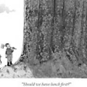 Two Lumberjacks With Axes Stare Up At A Giant Art Print