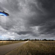 Ufo On Country Road Art Print