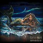 Under A Crescent Moon Mermaid Pillow Art Print
