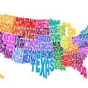 United States Typography Text Map Art Print