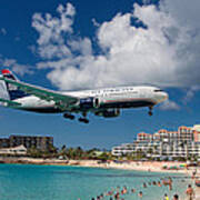 U S Airways Landing At St. Maarten Art Print