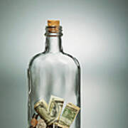 Us Dollar Banknotes In A Bottle Art Print