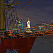 Uscg Cutter Eagle And The Boston Skyline Panoramic Art Print