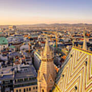 Vienna City View At Twilight From St Stephen's Cathedral Art Print