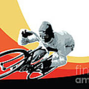 Vintage Cyclist With Colored Swoosh Poster Print Speed Demon Art Print