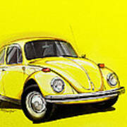 Volkswagen Beetle Vw Yellow Art Print