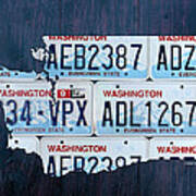 Washington State License Plate Map Art Art Print