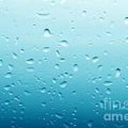 Water Drops On Clean Glass Blue Background Art Print