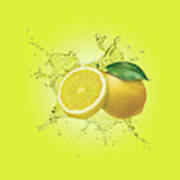 Water Splashing Around Lemons Art Print