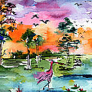 Watercolor Landscape Wetland Nature With Spoonbill Art Print