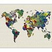 Watetercolor World Map Art Print