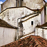 Weathered Buildings Of The Medieval Village Of Obidos Art Print