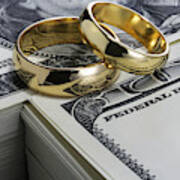 Wedding Rings And Stack Of Money Art Print