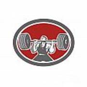 Weightlifter Lifting Barbell Front Oval Retro Art Print
