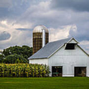 White Barn And Silo With Storm Clouds Art Print