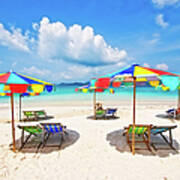 White Sandy Beach With Chairs And Art Print