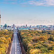 Wide Berlin Skyline Over Autumn Colored  Tiergarten Art Print